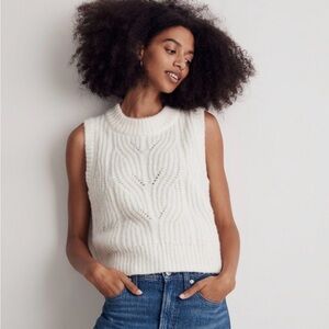 Madewell Cream Cable Knit Sleeveless Crew Sweater